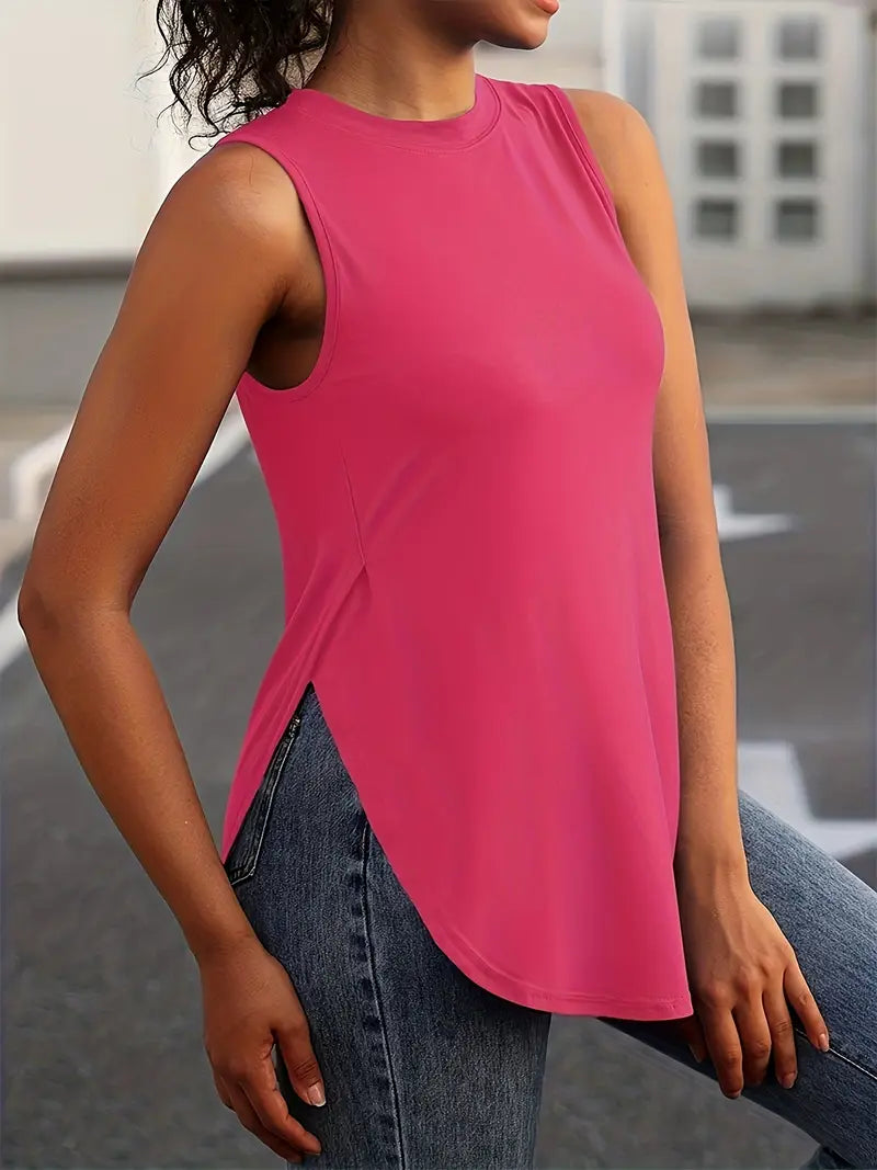 Desirae | Camiseta Sin Mangas Con Cuello Redondo Y Aberturas Laterales