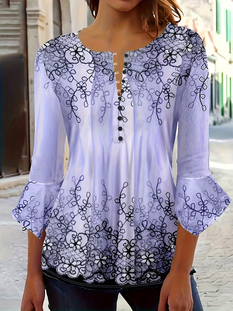 Mesley | Blusa De Cuello Redondo Con Estampado Floral Y Botones