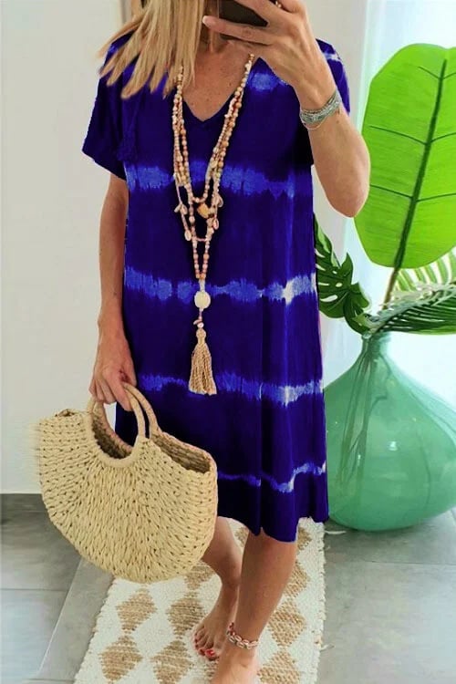 Herma | Vestido De Mujer Con Cuello en V Y Estampado Tie-dye De Manga Corta