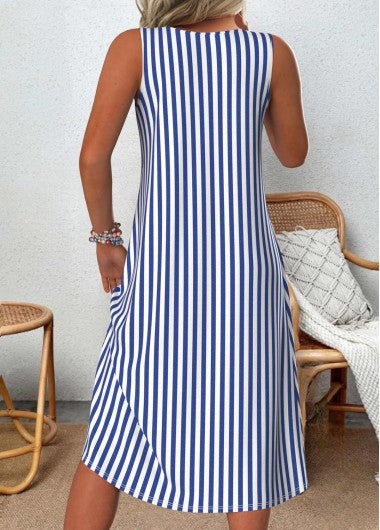 Emeely - Vestido midi sin mangas a rayas con corte acampanado