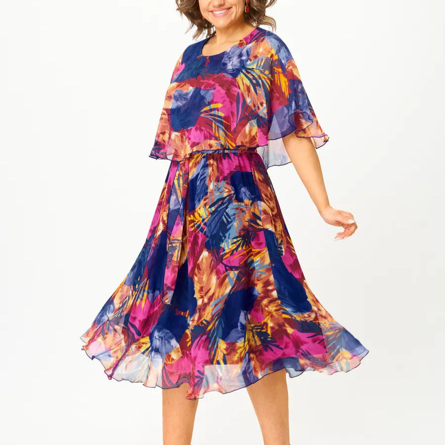 Catarina | Vestido midi con Estampado Floral y Mangas en Capas
