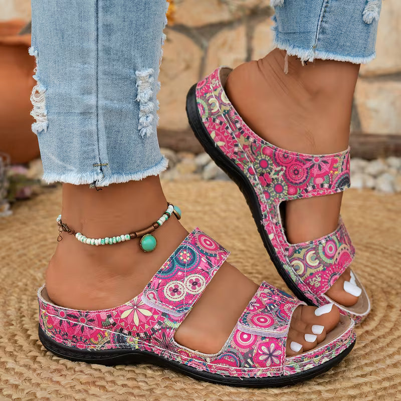 Dhifef | Sandalias De Punta Abierta Con Estampado Y Doble Tira