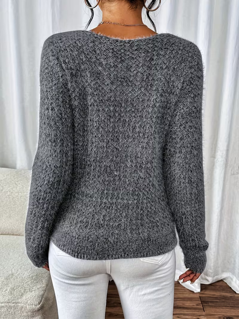 Aderah | Jersey De Punto Con Cuello en V Y Manga Larga Con Textura