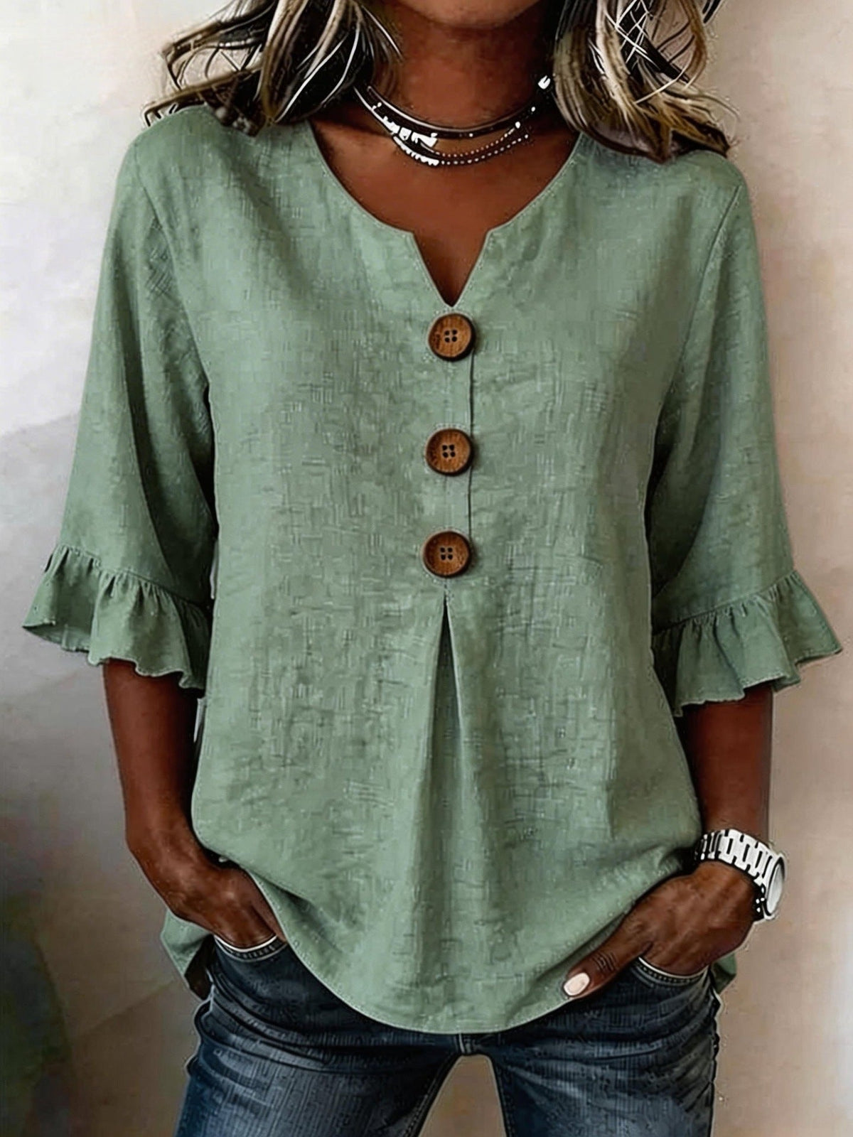 Daphette | Blusa con Botones y Mangas Voladas