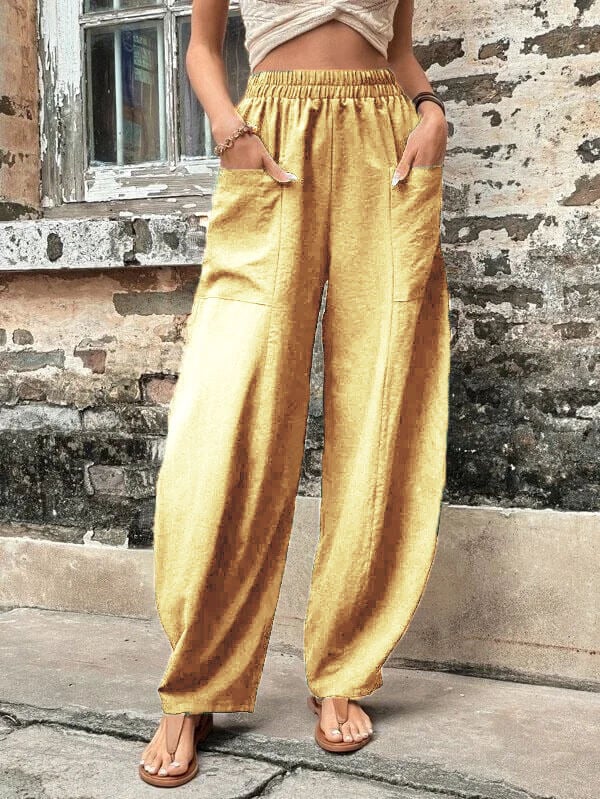 Salomee | Pantalones Informales De Corte Ancho Con Cintura Elástica Y Bolsillos