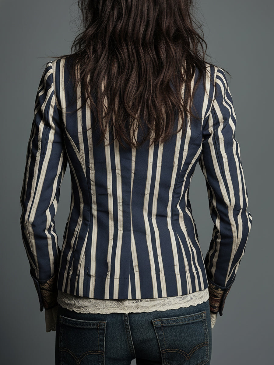 Shalisa - Blazer Bohemio a Rayas de Corte Entallado