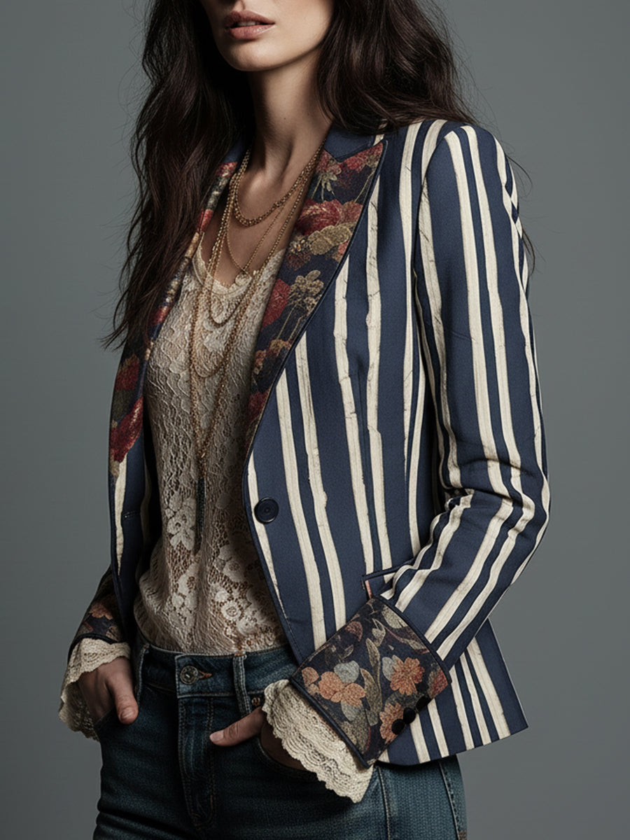 Shalisa - Blazer Bohemio a Rayas de Corte Entallado