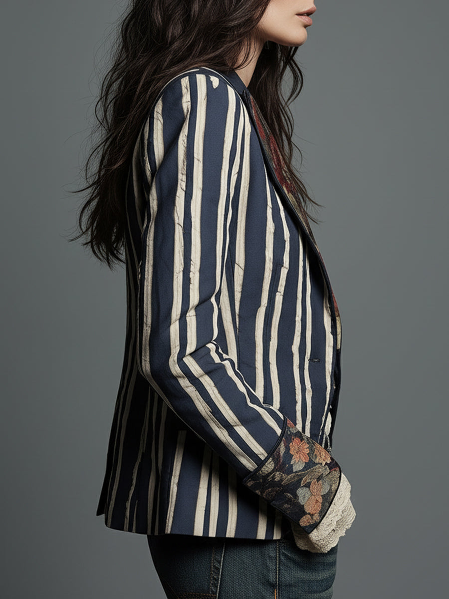 Shalisa - Blazer Bohemio a Rayas de Corte Entallado