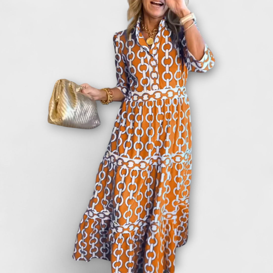 Stavroula | Vestido Midi Con Estampado de Cadenas