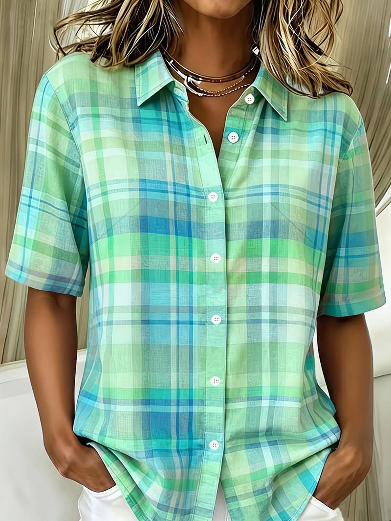 Endrita | Camisa Cuadros Manga Corta Botones Frontales