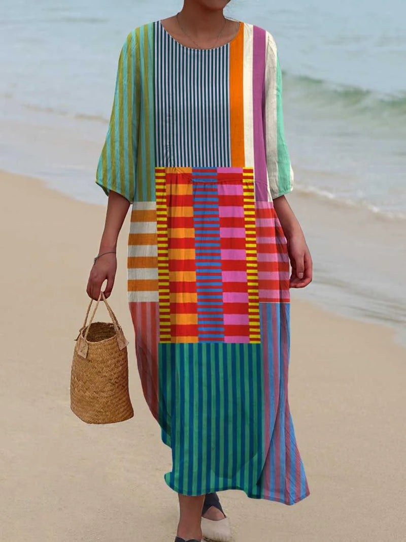 Slavko | Vestido Midi Estampado Geométrico Cuello V