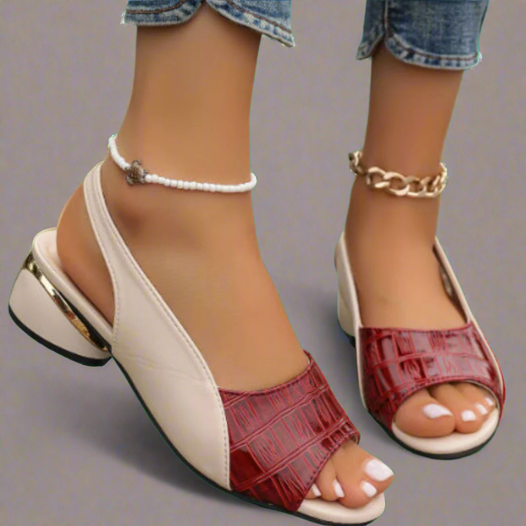 Janire | Sandalias De Tacón Bajo Con Puntera Abierta Y Bloques De Color
