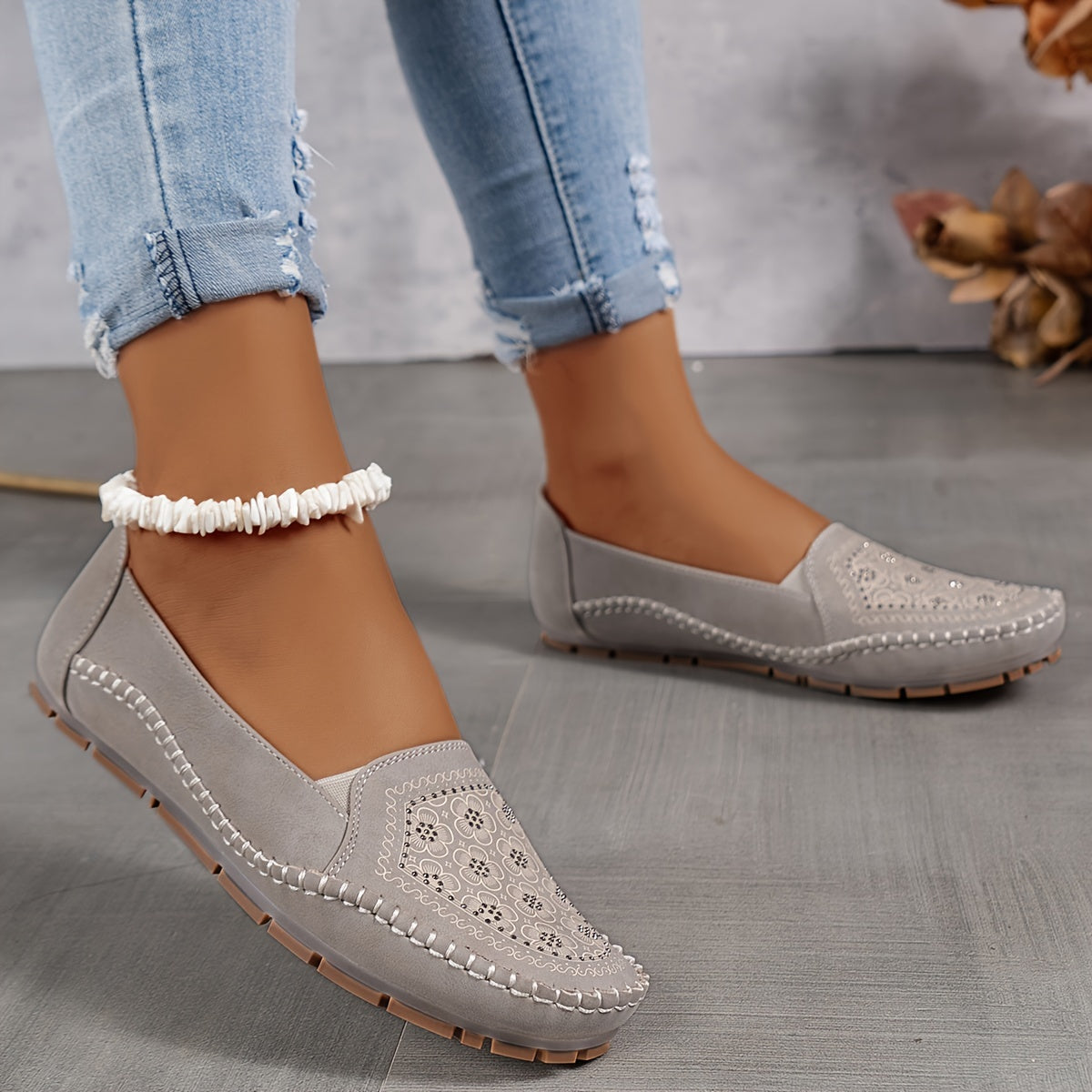 Lyrissa | Mocasines Casuales Sin Cordones Con Estampado Floral Para Mujer