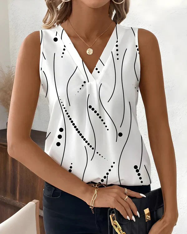 Thea | Blusa Estampada Sin Mangas Cuello V
