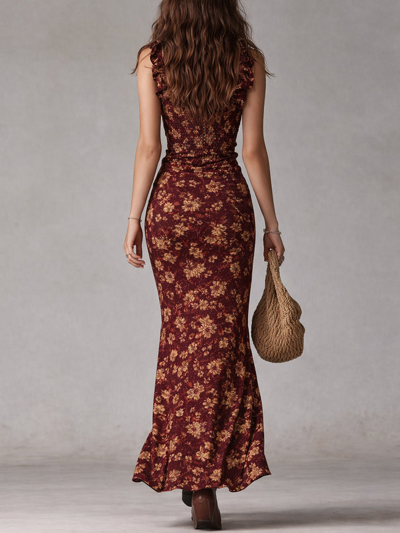 Nadjia -  Vestido midi Floral con Tirantes Fruncidos