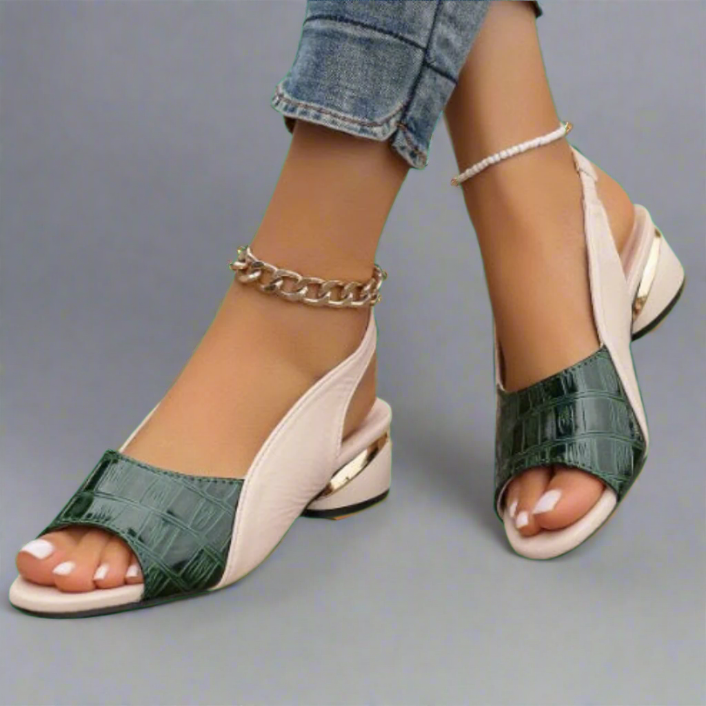 Janire | Sandalias De Tacón Bajo Con Puntera Abierta Y Bloques De Color