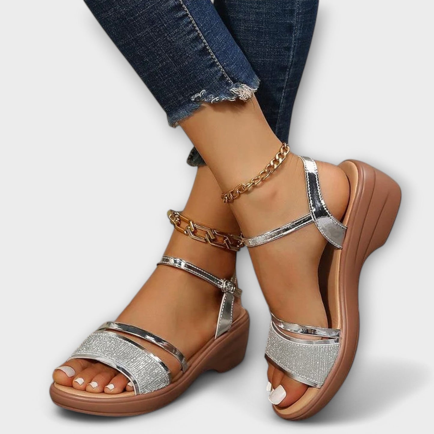 Finaya - Sandalias de Cuña Con Plataforma Tiras y Puntera Abierta