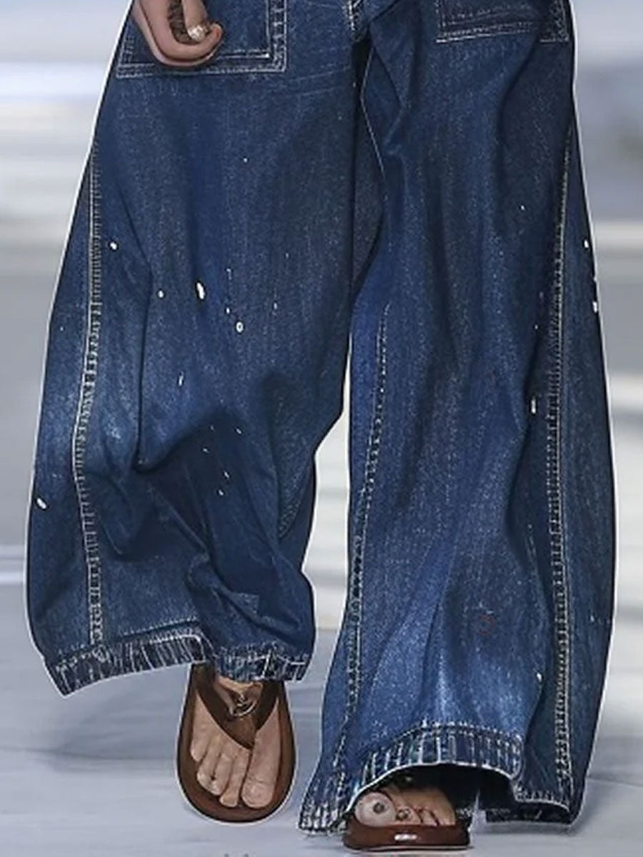 Azize | Pantalones Vaqueros De Pierna Ancha en Azul Oscuro