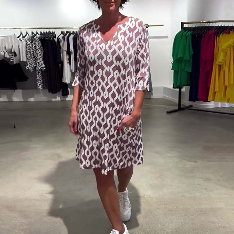 Jacqueline | Vestido midi Holgado con Estampado y Cuello en V