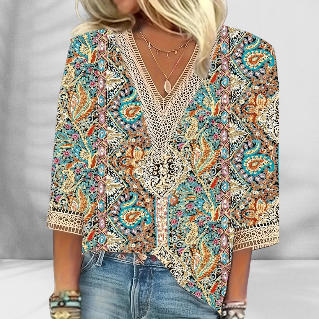 Maricela | Blusa Bohemia Estampada Con Escote en V