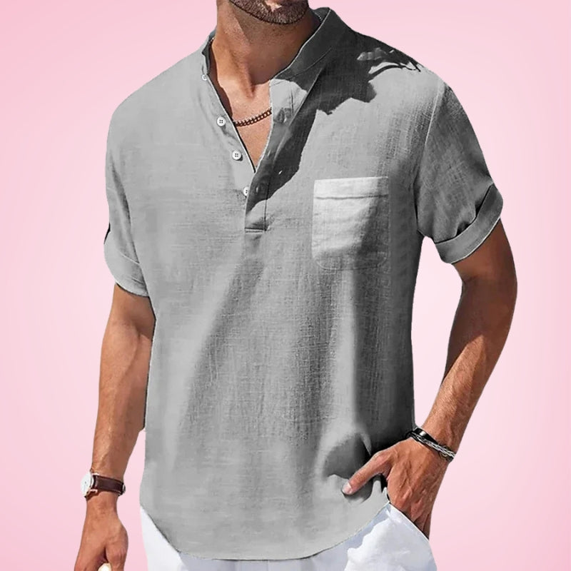 Nestor | Camisa Henley De Manga Corta Con Bolsillo Para Hombre