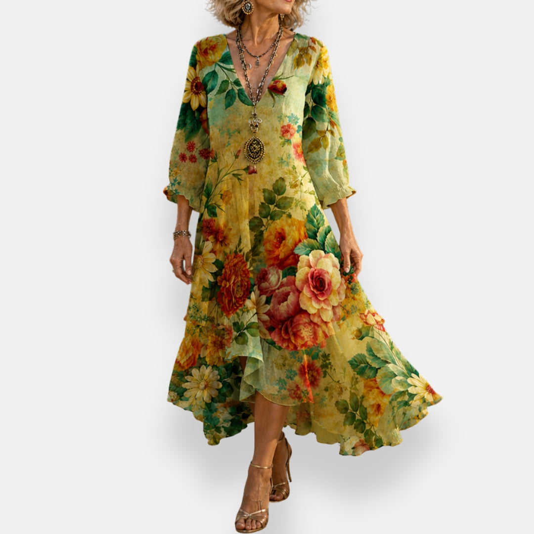 Emila | Vestido Floral Fluido con Escote en V