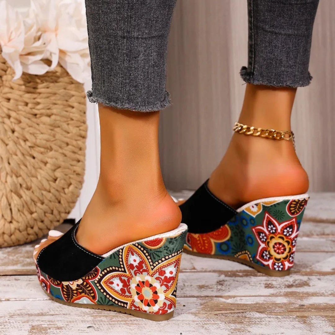 Laerke - Sandalias de Cuña Con Estampado Floral