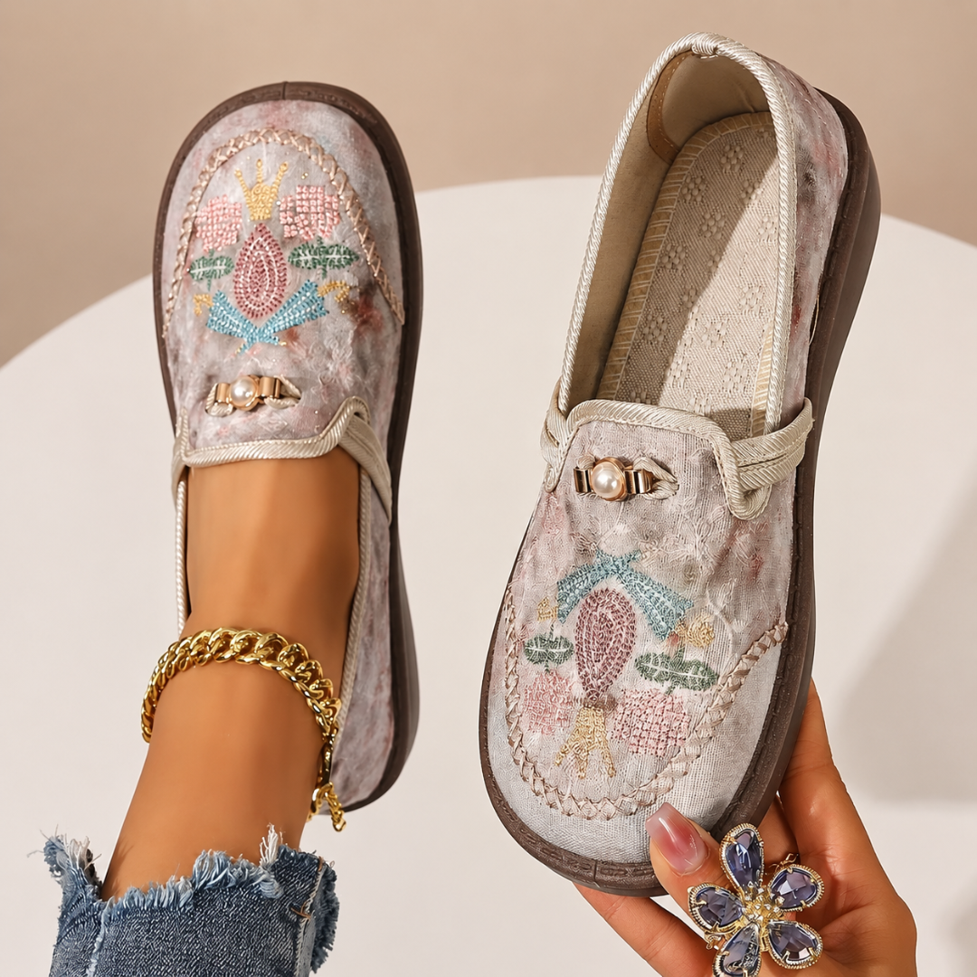 Adeyla | Mocasines Sin Cordones Con Estampado Floral y Suela Elevada