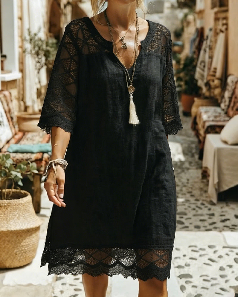 Kilina | Vestido Midi con Escote en V y Encaje