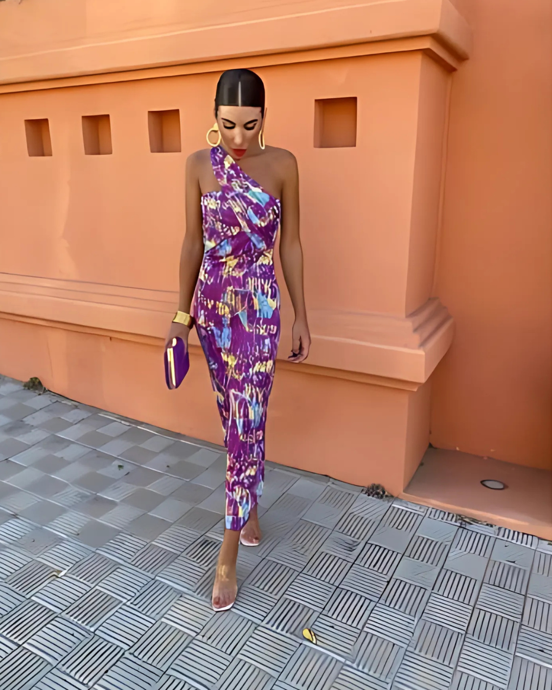 Svetlena | Vestido Maxi Estampado de Un Hombro