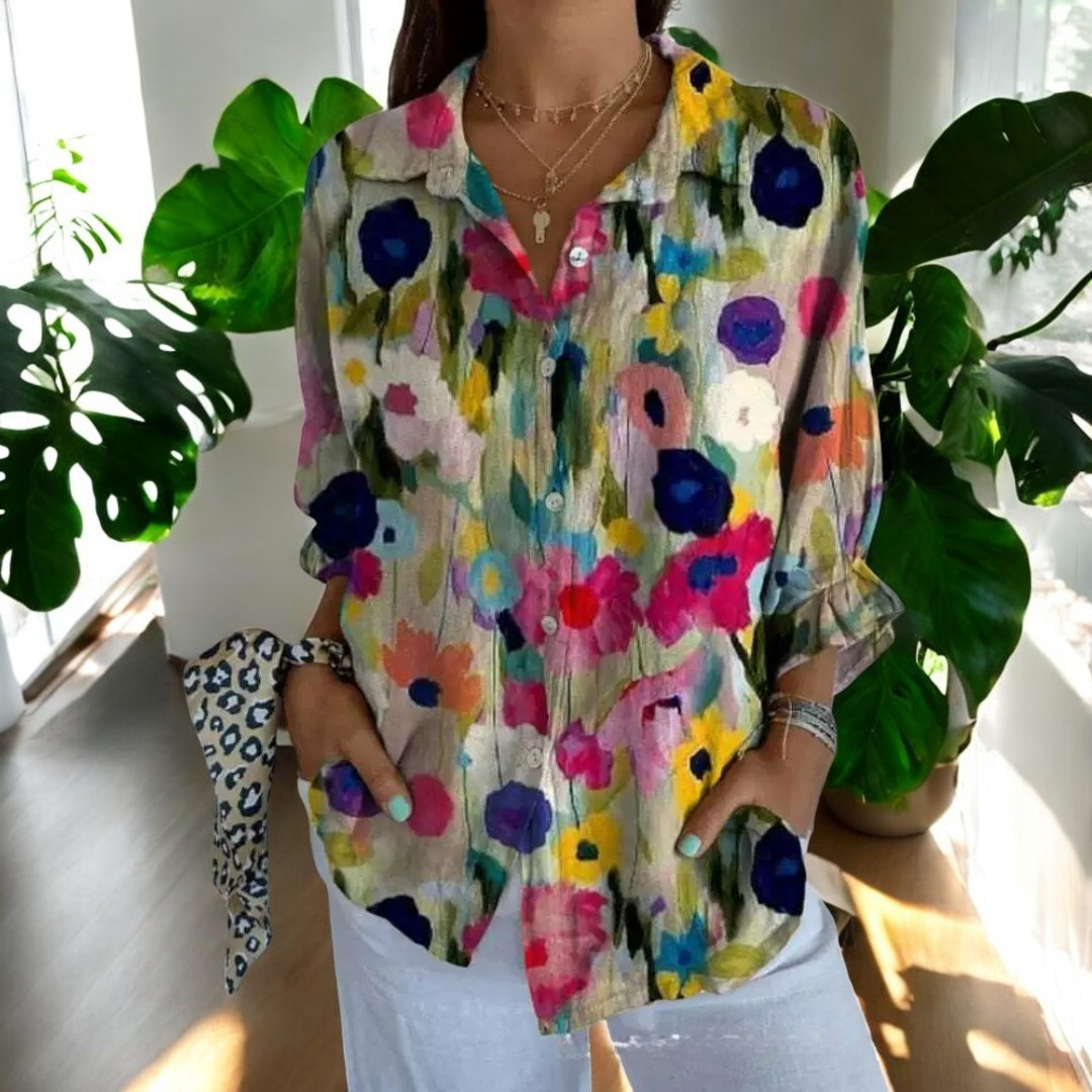 Elira | Camisa Floral Manga Larga Abotonada