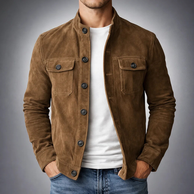 Pranas | Chaqueta de Botones con Efecto ante en color Oliva