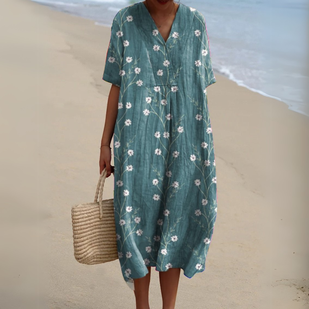 Lora | Vestido Midi Floral Cuello V