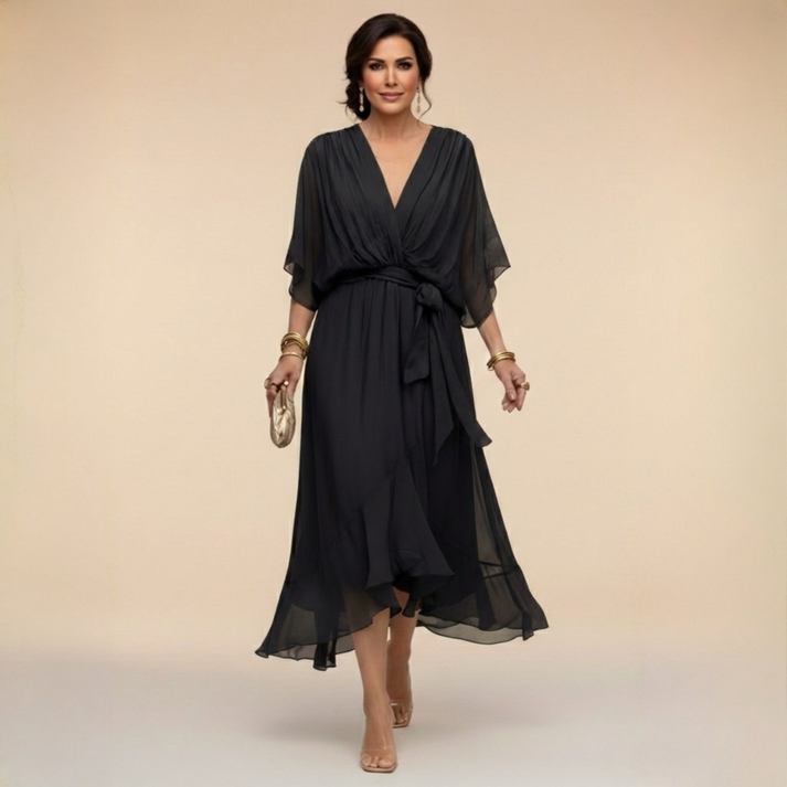 Harshani | Vestido Midi Cruzado Cuello V