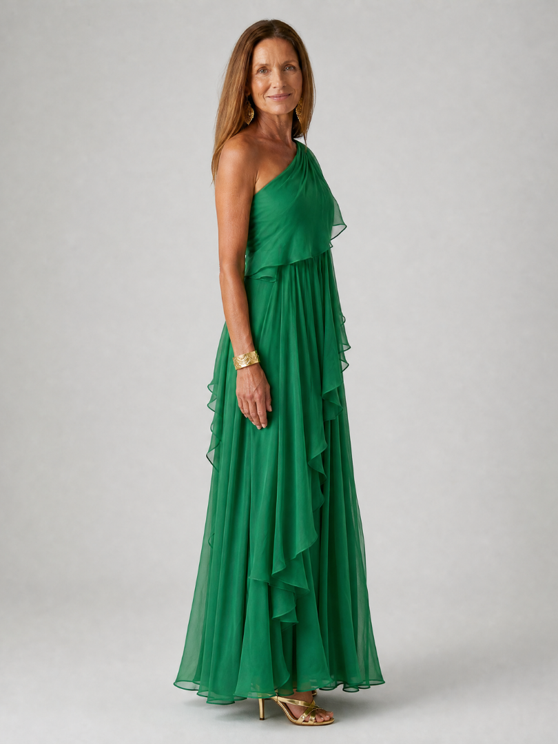 Seyma | Vestido Maxi Asimétrico Con Volantes