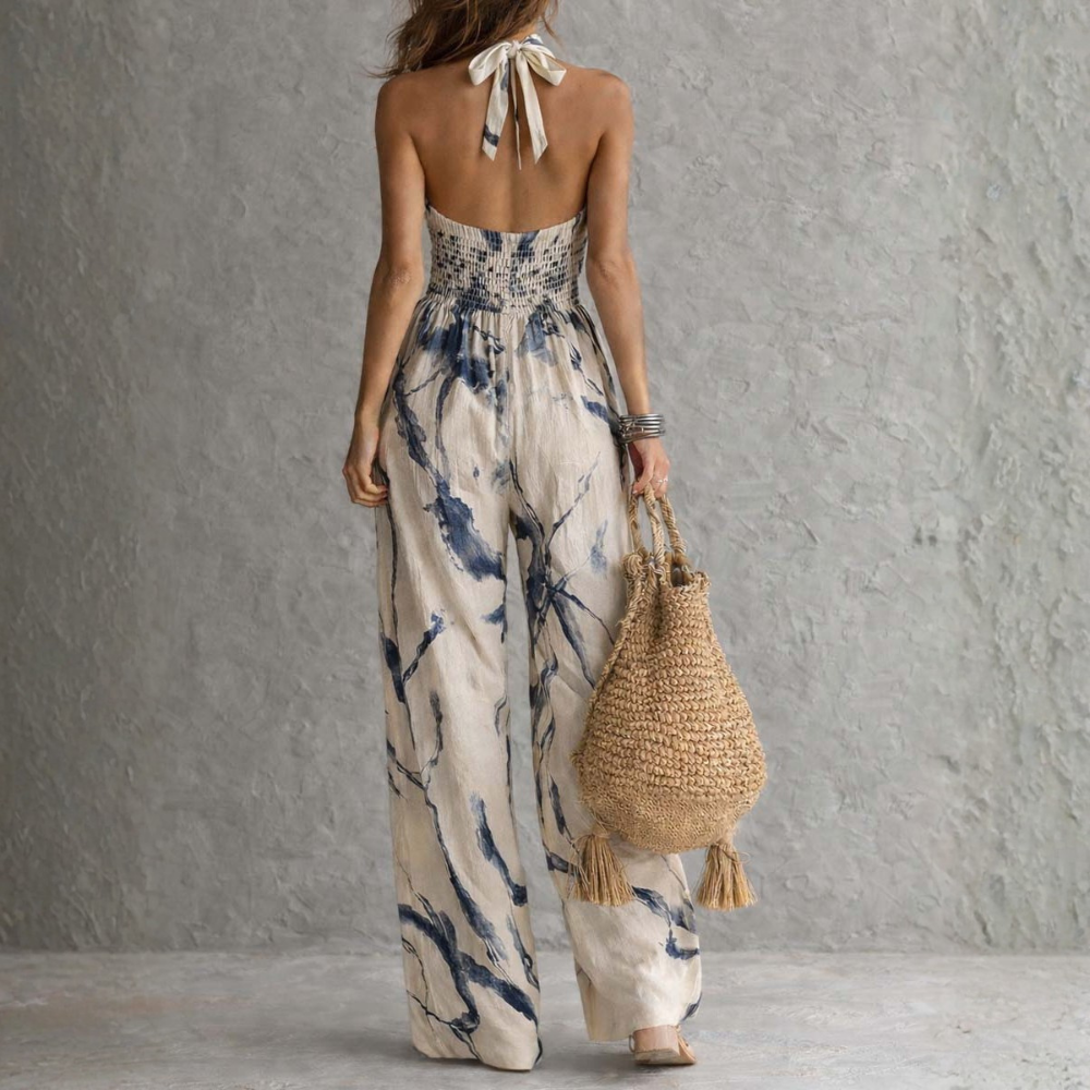 Symia | Mono Estampado De Corte Ancho Con Cuello Halter