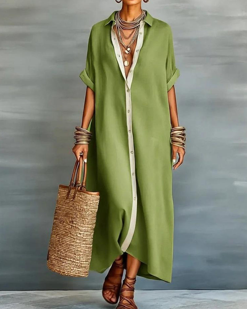 Nerena | Vestido Camisero midi Oversize con Botones en la Parte Delantera