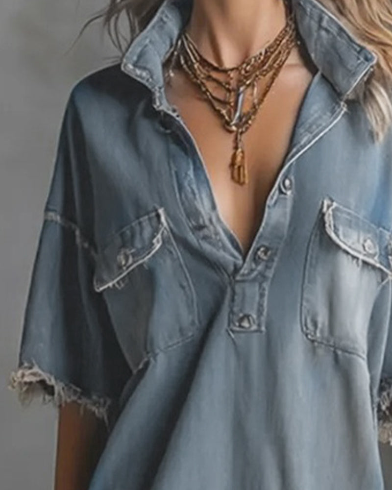 Sinitta | Vestido Mini Oversize Estilo Denim Con Cuello