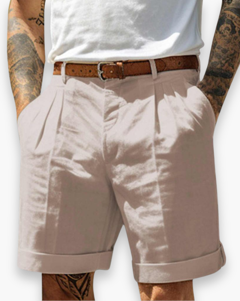 Javaid | Pantalones Cortos Informales De Hombre Con Pliegues Y Bajo Enrollado