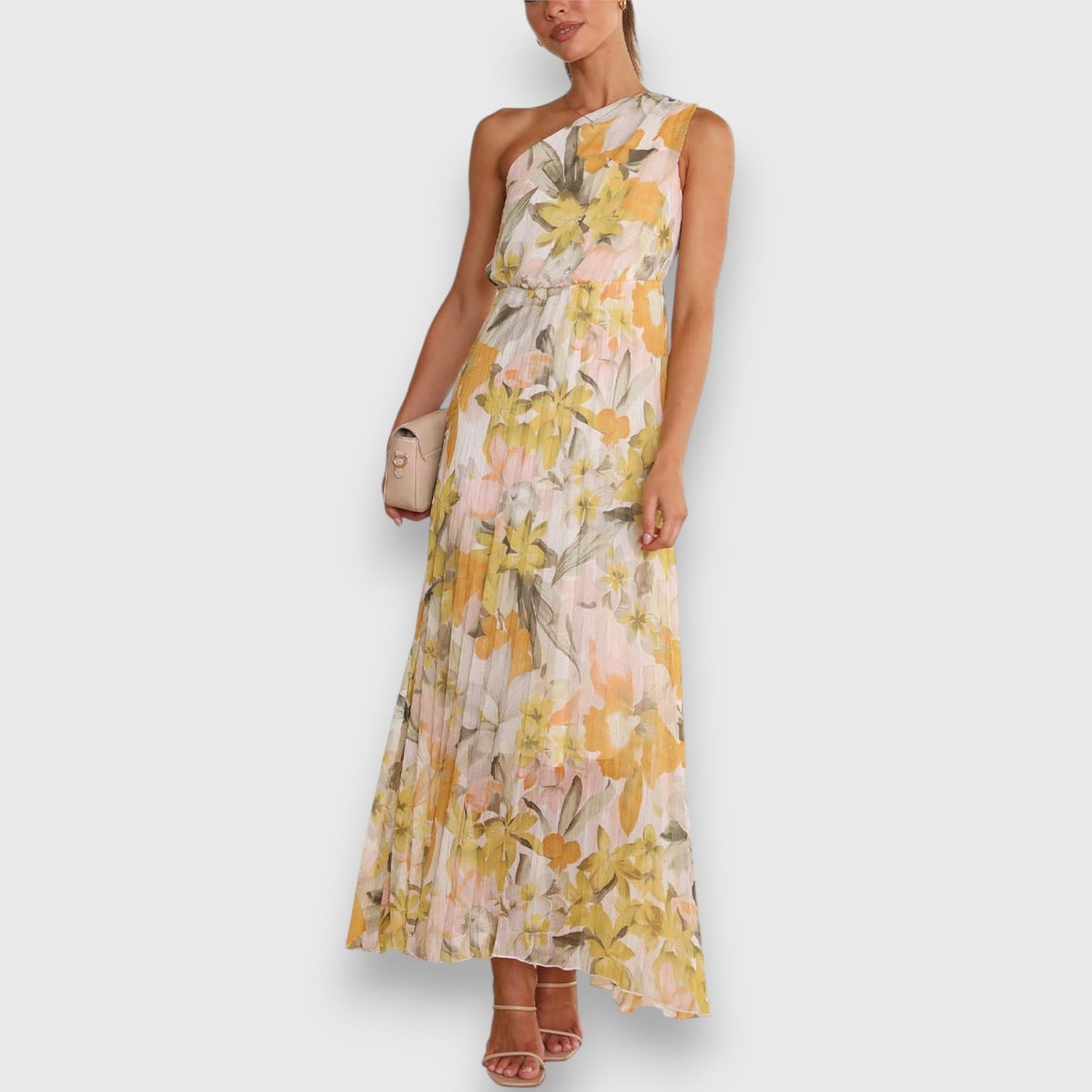 Jillian | Vestido Maxi Floral de Un Hombro