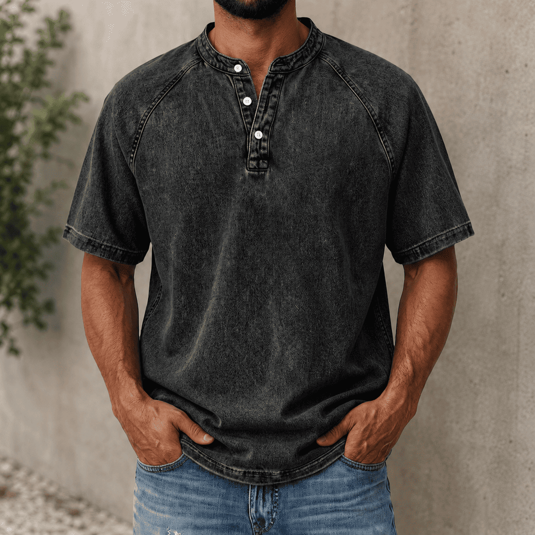 Zerric | Camisa Henley De Manga Corta Lavada