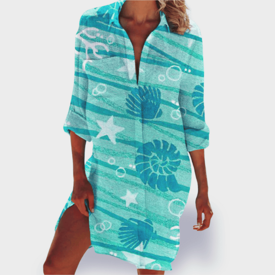 Lizonka | Vestido Camisero Estampado Marino Cuello Solapa