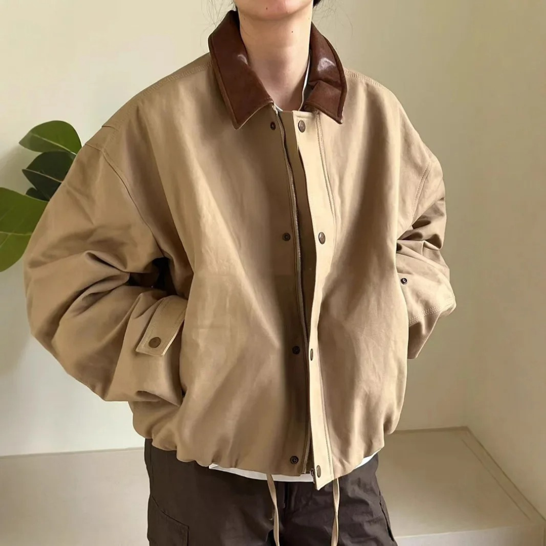 Jacke im retro | Chaqueta retro con cuello de cuero