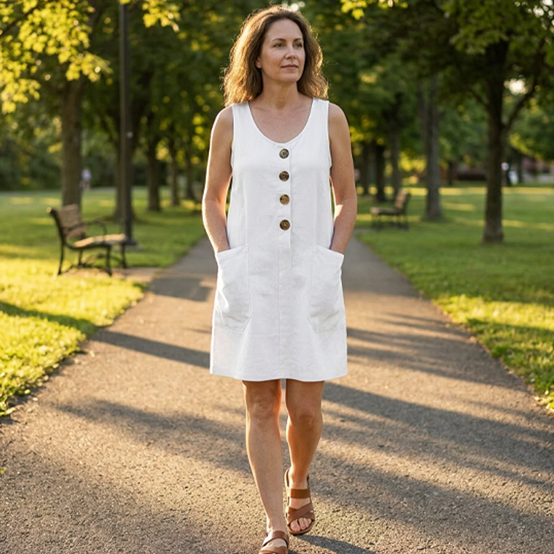 Yenifer | Vestido Sin Mangas Con Botones en La Parte Delantera Y Bolsillos