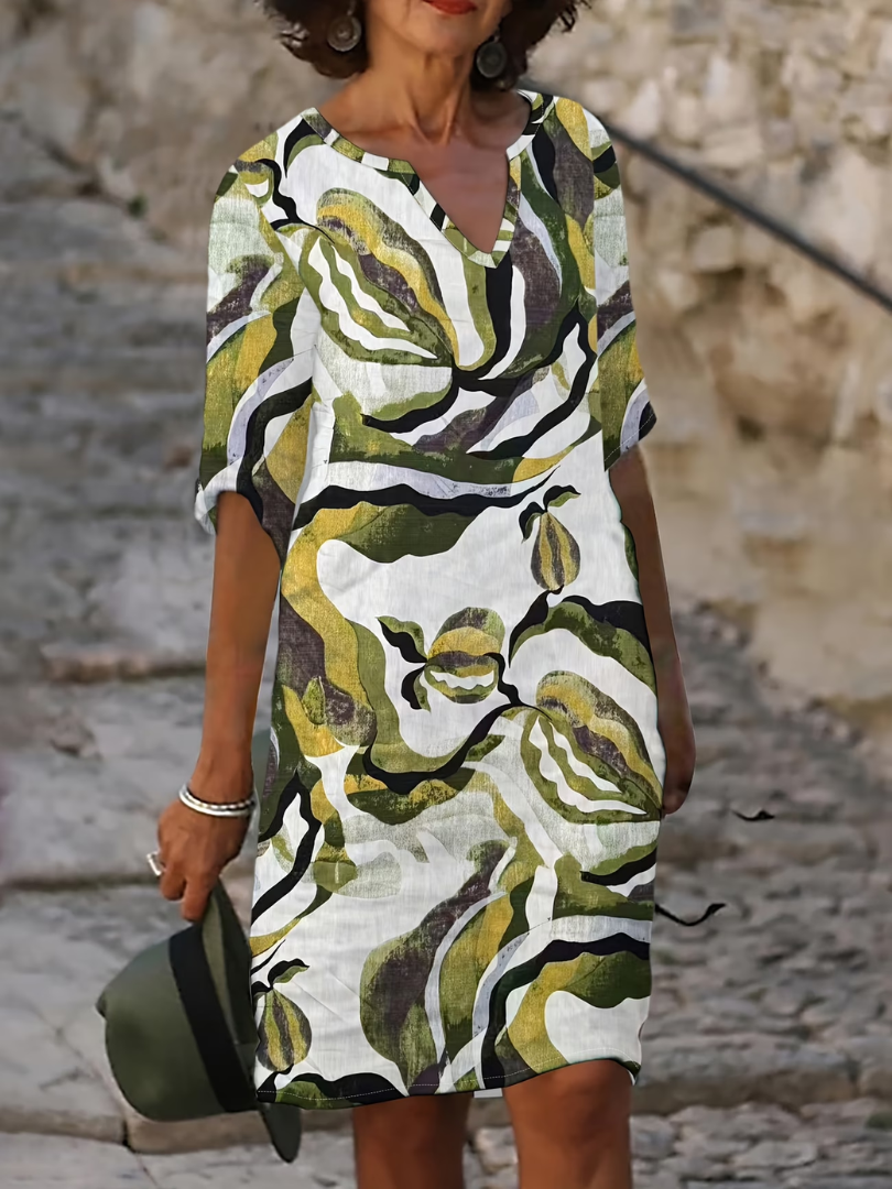 Evgeniya | Vestido Estampado Abstracto Con Cuello en V