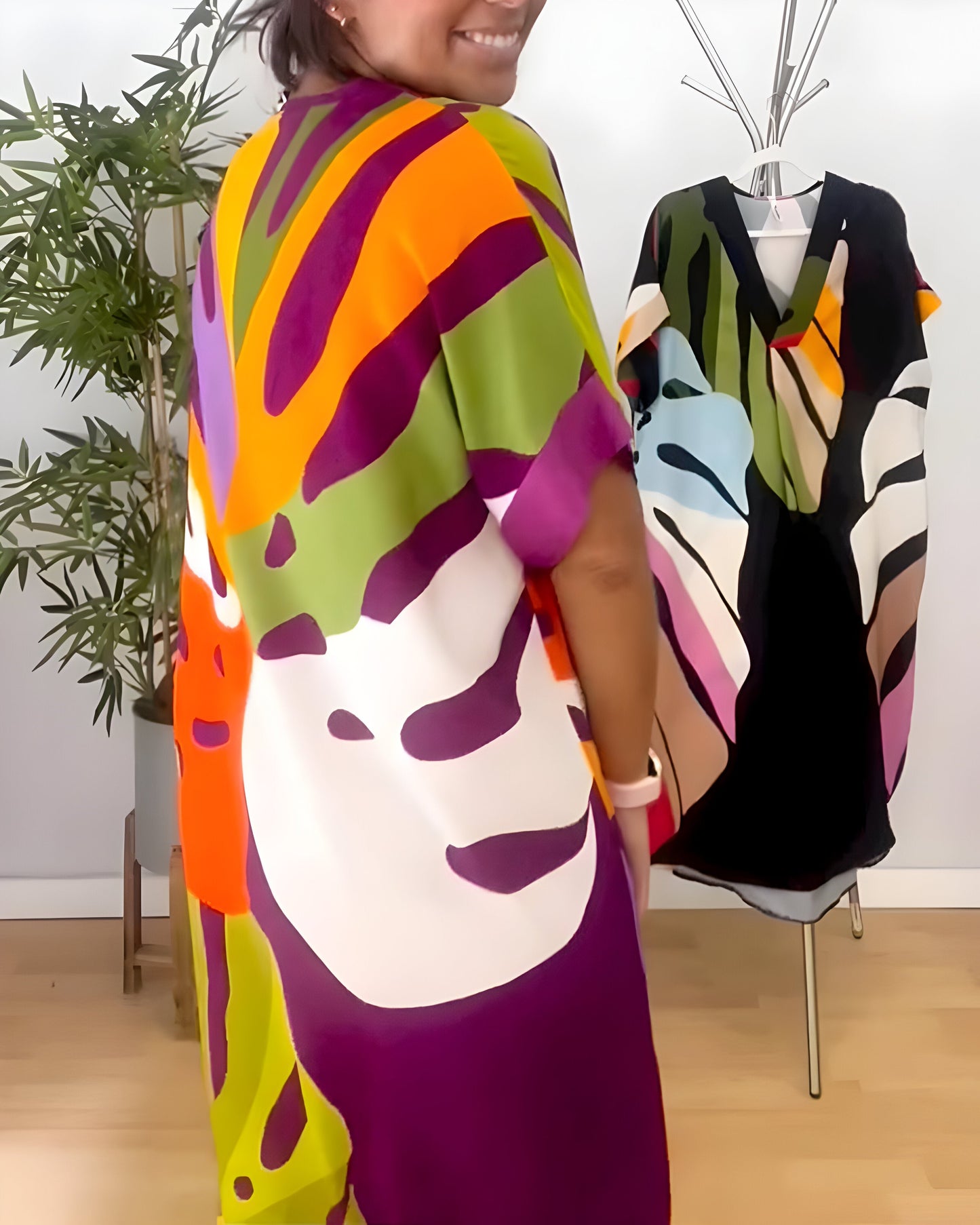 Ailsa | Vestido Kaftán midi Con Cuello en V Y Estampado Abstracto