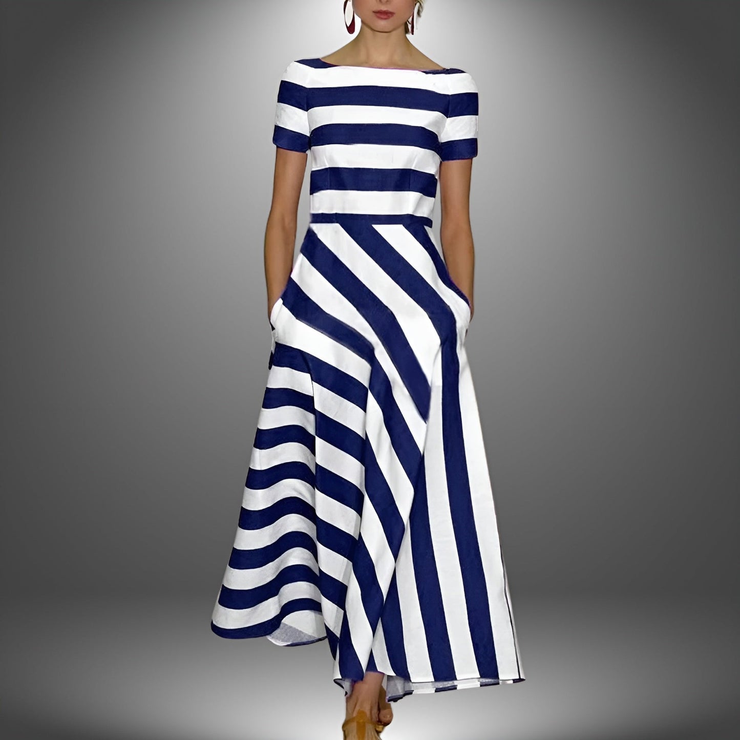 Kiona | Vestido Maxi de Rayas con Bolsillos Laterales