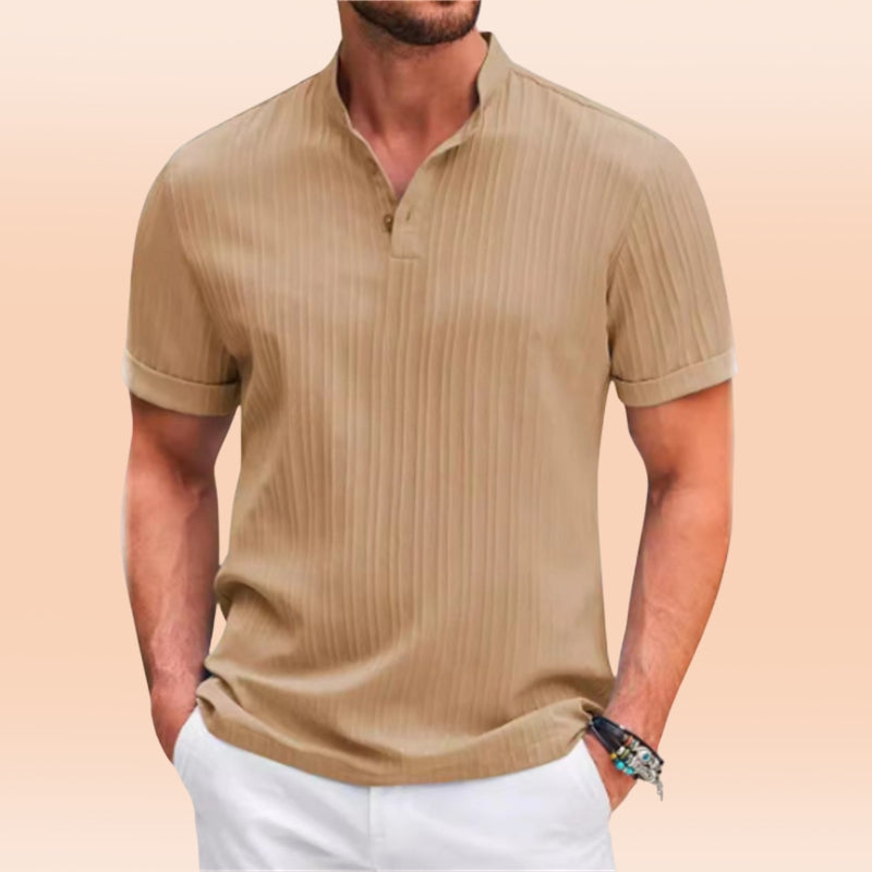 Estevez | Camisa De Manga Corta Con Cuello Alto Y Tejido Acanalado