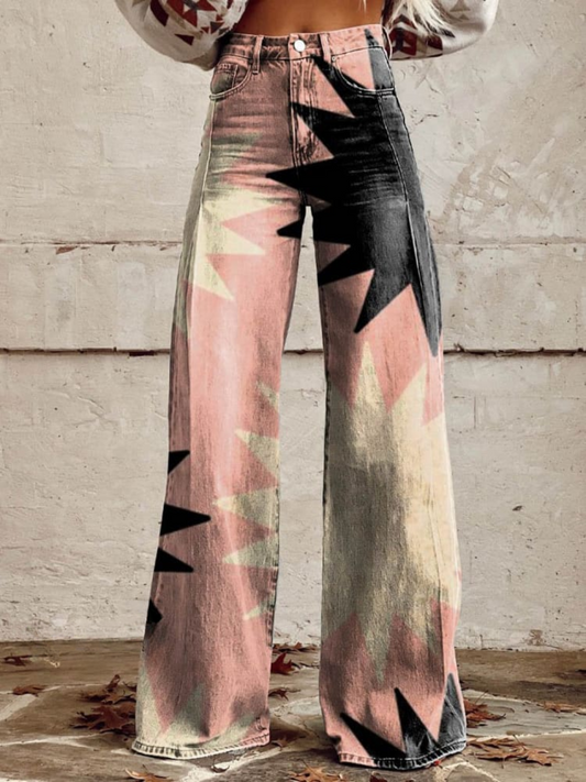 CZARINA | Pantalones Con Estampado Geométrico y Corte Ancho