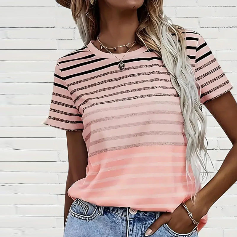 Kellie | Camiseta de Manga Corta Con Cuello Redondo a Rayas
